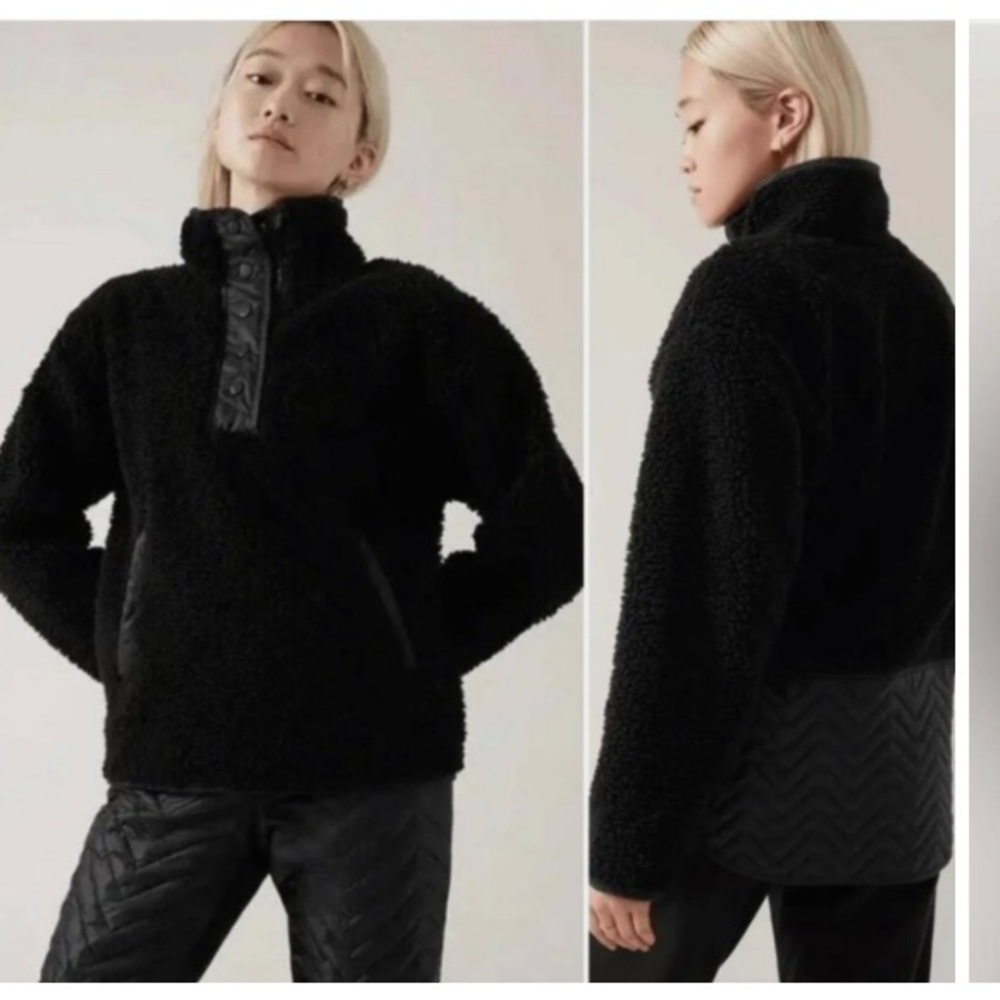 NWT Athleta Black Cozy Sherpa Snap Sweatshirt Size Medium Quilted
